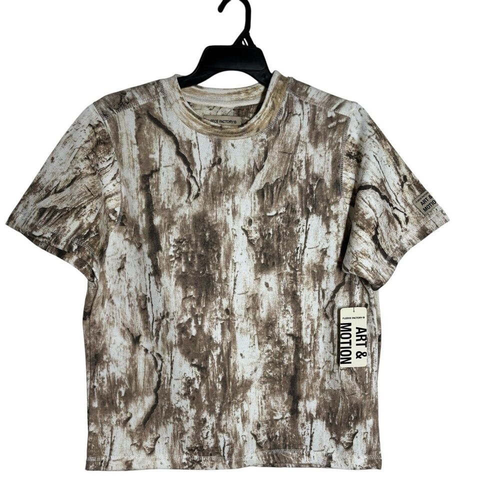 Art & Motion Men’s Small Short Sleeve Camo Sweatshirt Brown Tree Bark Pattern